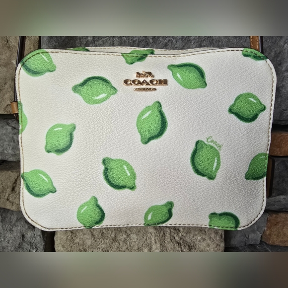 COACH 3271 Mini Camera Bag White and Green Lime Print Crossbody Purse - Picture 1 of 16